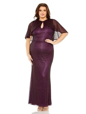 Mac Duggal Fully Beaded Cape Gown Dress Amythest Purple Embellished Size 14 NWT